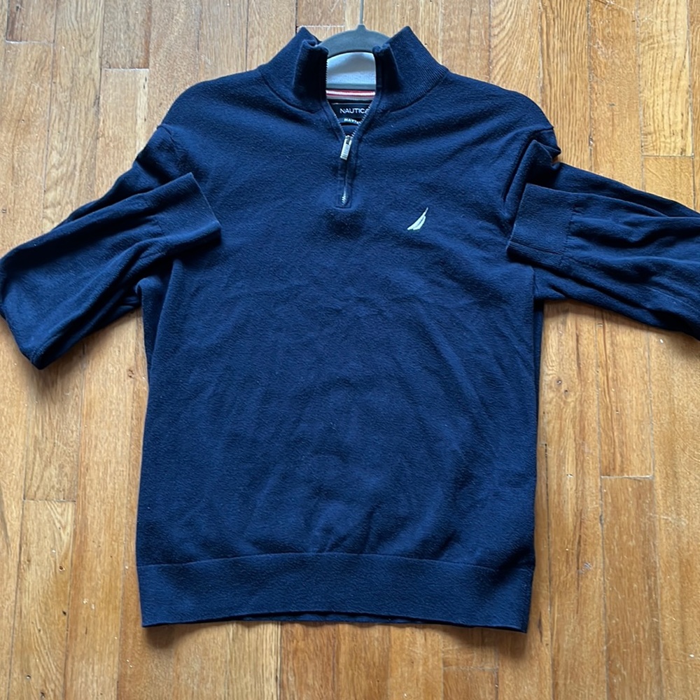 Mens Nautical 3/4 Zip Dark Blue Sweater Size Small